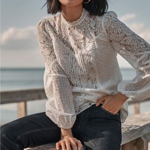 WHBM Mixed Lace Blouse